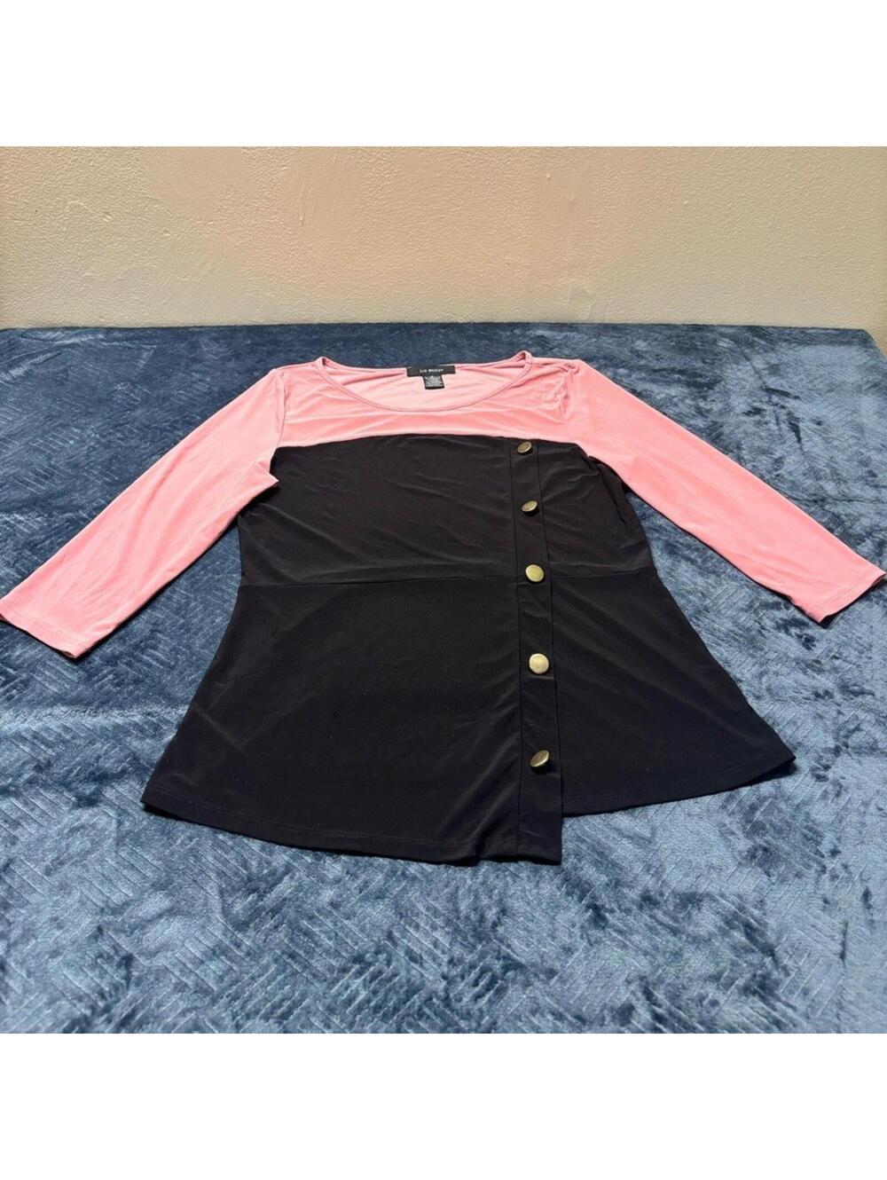 Liz McCoy Women's Black Pink Colorblock Tunic Top Size M Stretch